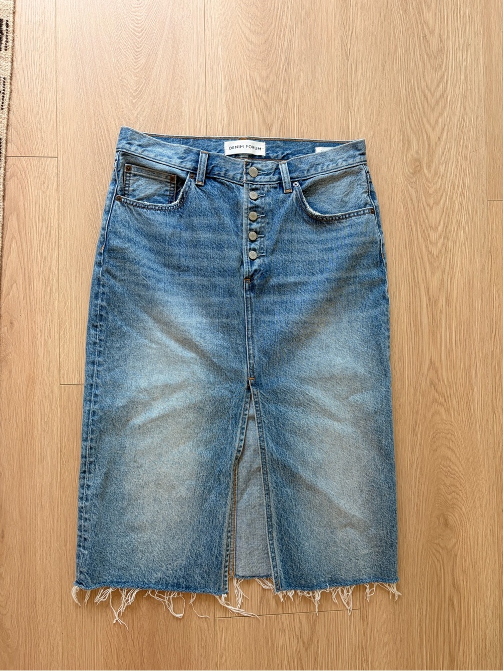 Denim Forum Aritzia Emmy Lou Denim Midi Skirt